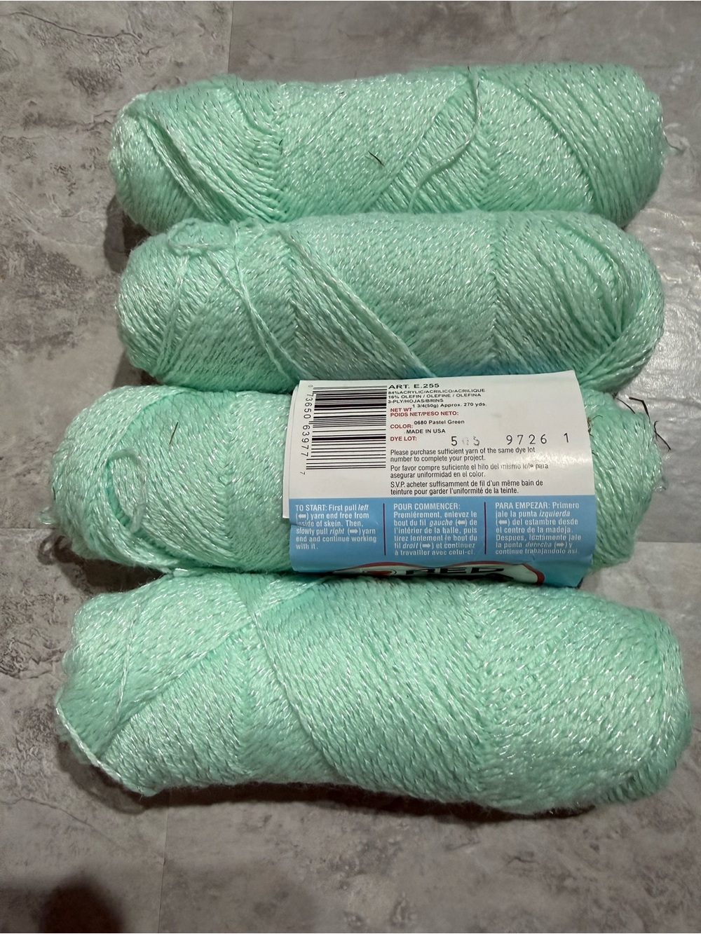 4 Skeins Vintage Red Heart Baby Fingering Yarn - Pastel Green 0680